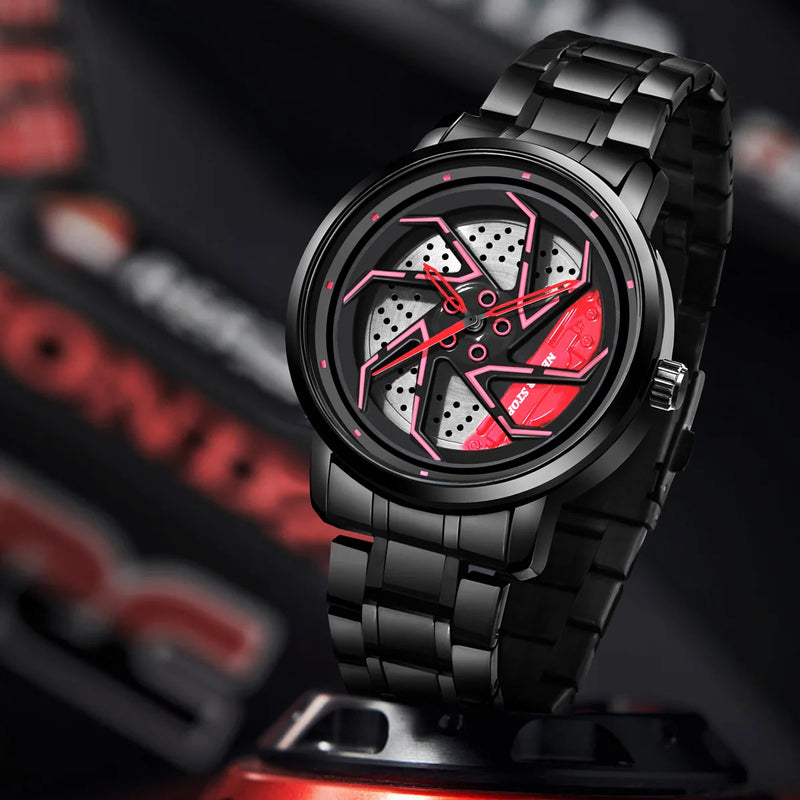 Men’s Luxury Car Wheel Watch – Stainless Steel Quartz